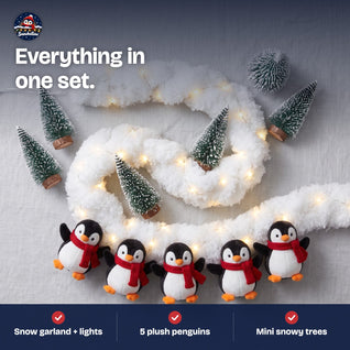 Penguin Snow Garland - Light-Up Christmas Railing Decor