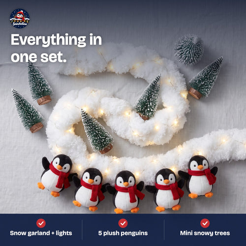 Penguin Snow Garland - Light-Up Christmas Railing Decor
