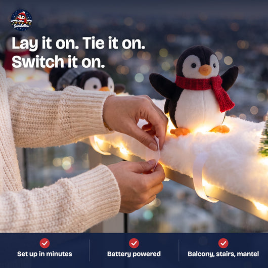 Lay it on, tie it on, switch it on: setting up the garland on a railing